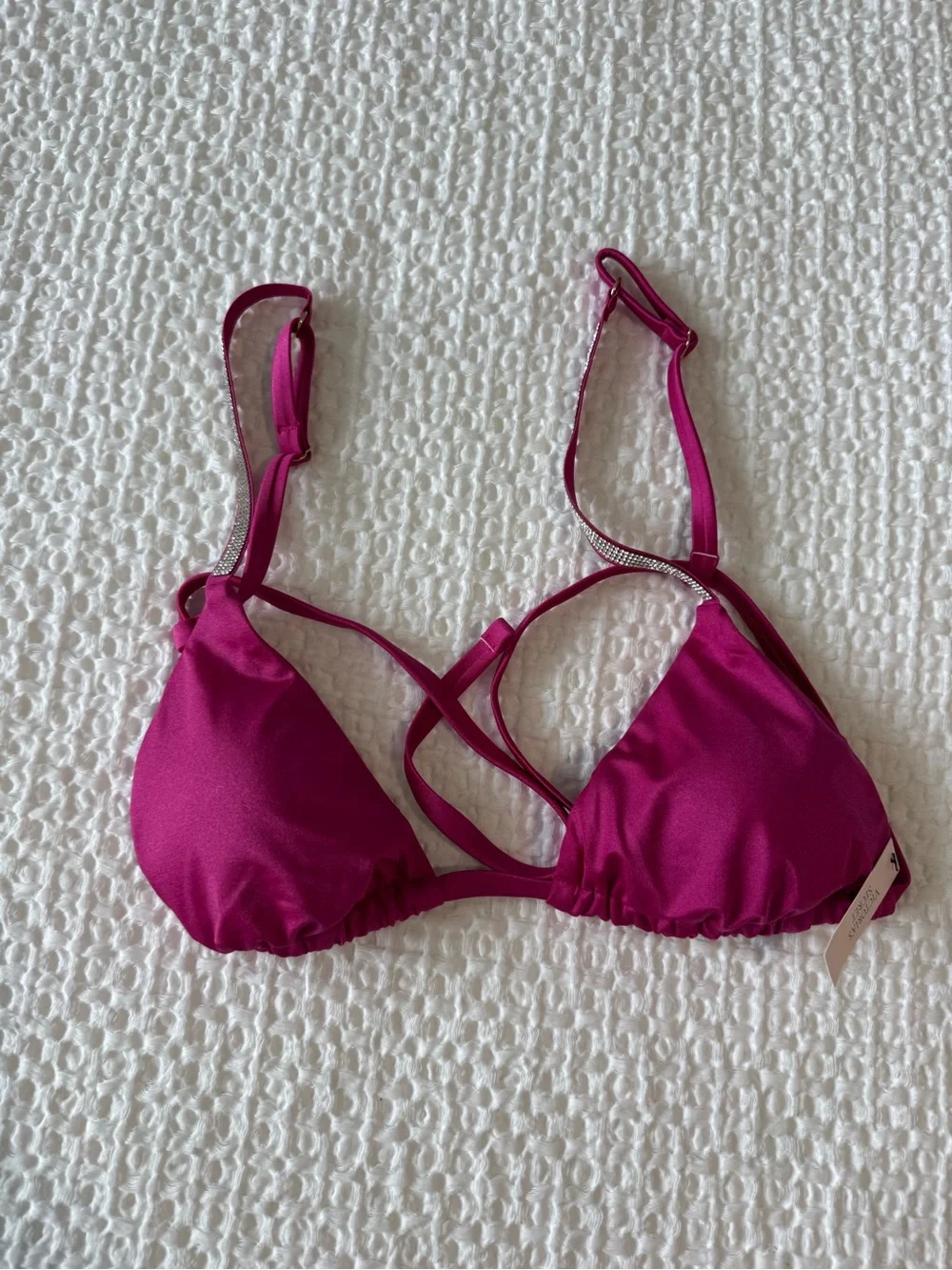 Victoria's Secret Hot Pink Triangle Bikini Set with Rhinestone Straps